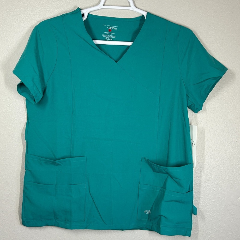 New York Laundry Medics Professional V Neck Scrub Top Utility Teal Large